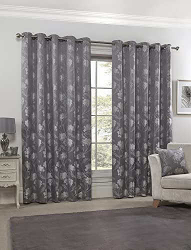 Image of Emma Barclay – Fully Lined Curtains for Bedroom Living Room Jacquard Eyelet Two panel Floral Curtains Blossom Collection (66” x 72” Inch)(Colour)