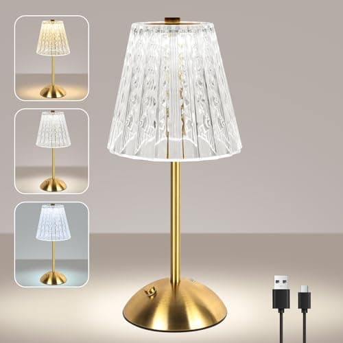 Image of vsshe Cordless Touch Table Lamp, LED Rechargeable Desk Lamp, Bedside Reading Light, 3 Colors Dimmable Battery Operated Vintage Ambient Lamps for Bedroom Restaurant Kitchen Bar Home Decor