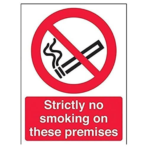 Image of V Safety 57031AN-R Strictly No Smoking On These Premises Prohibition Sign - Portrait - 150mm x 200mm - 1mm Rigid Plastic, Black/Red
