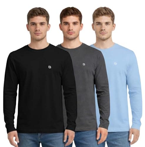 Image of Bahob® 3 Pack Men's Long-Sleeved T-Shirt Round Neck T-Shirts Comfortable Crewneck Neck Tops for Men Soft Cotton S-3XL (Large, MFTS-160-E)