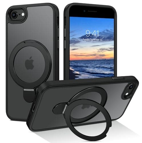 Image of BENTOBEN Magnetic Case for iPhone 7/8/SE 2020/2022 with Stand [Compatible with Magsafe], Invisible Ring Stand Translucent Matte Back Military Grade Protection Shockproof Cover for iPhone 7/8/SE,Black