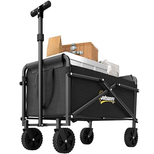 Image of Outsunny 62L Festival Trolley on Wheels, Portable Small Folding Trolley Cart, 60kg Heavy Duty Collapsible Foldable Wagon with Adjustable Handle and Carrying Bag for Beach, Camping, Garden, Black