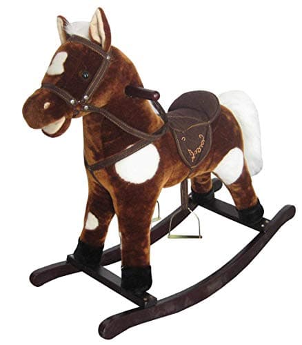 Image of New Plush Rocking Horse - Brown + White Spots Deluxe Mane Saddle Bridle Sounds **WJ-T002**