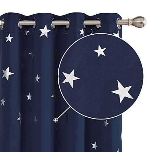 Image of Deconovo Super Soft Thermal Insulated Star Foil Printed Eyelet Curtains Blackout Curtains for Children 46 x 72 Inch 2 Panels Navy Blue