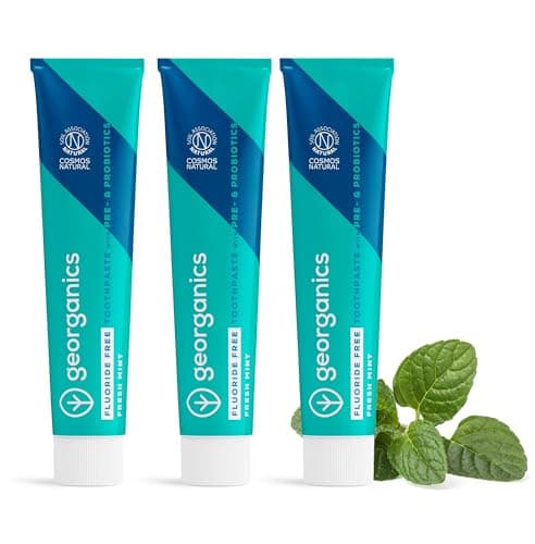 Image of Georganics Natural Fluoride Free Probiotic Toothpaste - 3x75ml - Mint Flavour - with Hydroxyapatite, Prebiotics & Probiotics - Oral Microbiome - Gut Health - 100% Natural Ingredients - Eco-Friendly