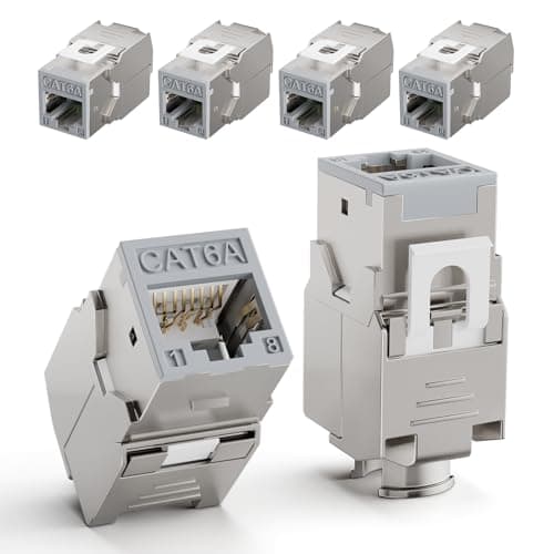 Image of LEENUE 6 Pack RJ45 Keystone Jack Cat6A, Gold-pated Keystone Modul for CAT6A CAT6 Network Cable PoE, RJ45 Connector, Ethernet Patch Network Cable, Ethernet Socket and Patch Panel, 10 Gbps/500MHZ, Grey