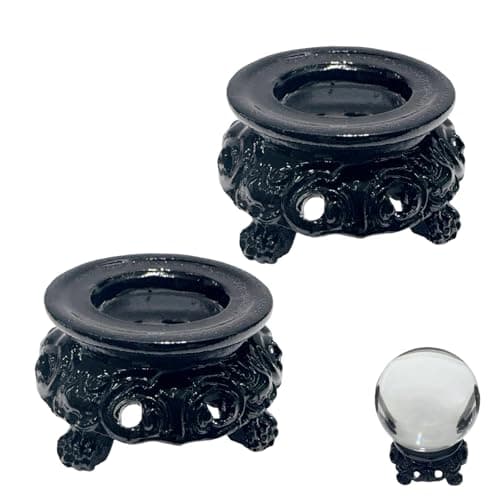 Image of Mistillion 2 Pcs Black Wooden Display Stand for Crystal Sphere Quartz Ball Holder Hollow Wood Stand Base for Crystal Ball Sphere Globe Stone Decoration Display Pedestals