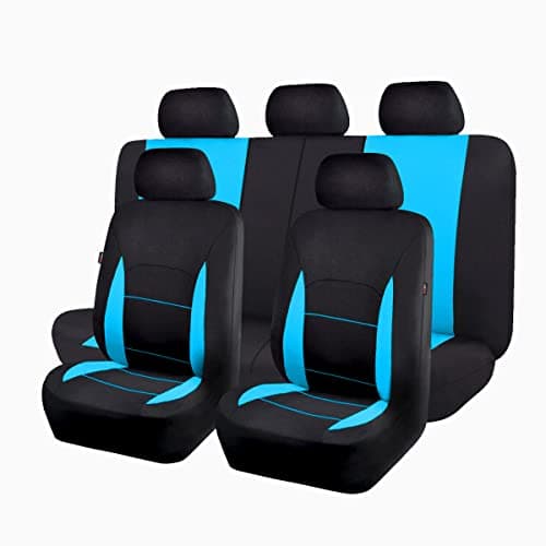 Image of Flying Banner Flat Cloth Universal Fit Car Seat Covers Full Set with Airbag Compatible (Black and Mint Blue)
