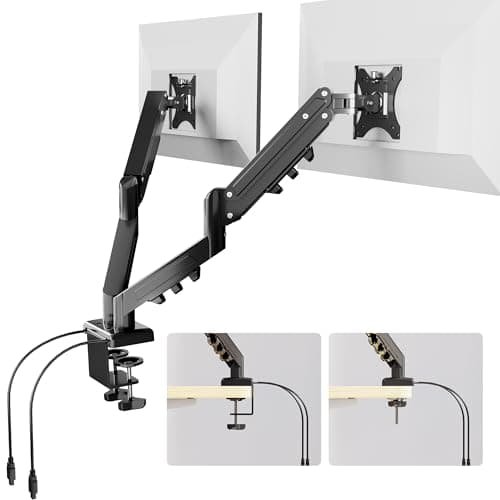 Image of FlexiSpot MA1 Dual Monitor Arm Desk Mount for 17-32″ Screens with USB Port - VESA 75/100mm Ergonomic Height Adjustable Desk Clamp Tilt Swivel Extend, Max Load 9KG