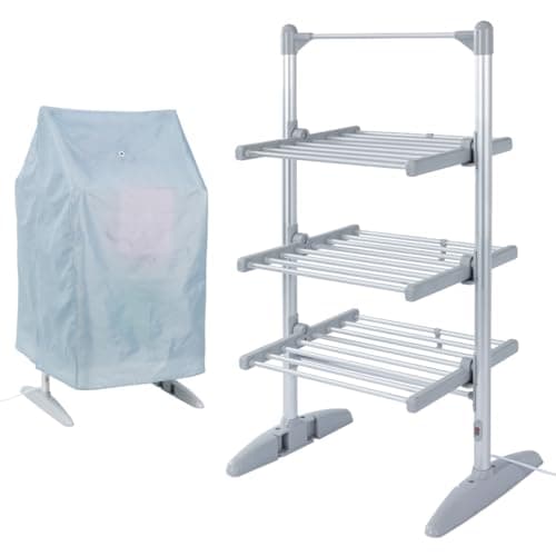 Image of GlamHaus EcoDry Electric Heated Airer with Cover – 248W Low Energy Indoor Clothes Dryer, 24 Heated Tubes, Foldable Laundry Rack for Wet Weather, 11.2m Drying Space