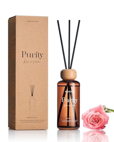 Image of M&SENSE Rose Amber 180ml Reed Diffusers Set, Gifts for Women Men, Organic Essential Oil Diffuser with Stick, Non Toxic Fragrance Diffuser for Office Bedroom Home Decor