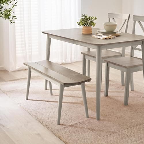 Image of Furniturebox UK Lynton Small Wooden Dining Bench, 95cm, wash Paint and Grey Stain Finish, Wood Kitchen 2 Seater Stool, Warm Fresh Modern Meets Traditional Farmhouse Dining Furniture, White