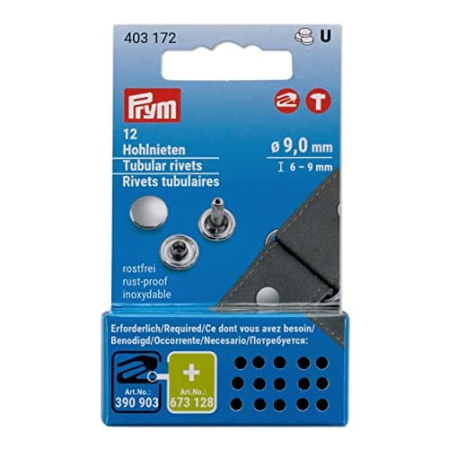 Image of Prym 403172 Hollow Rivets Diameter 9 mm / 6-9 mm Brass Silver-Coloured Pack of 12 for Vario Creative Tool Silver