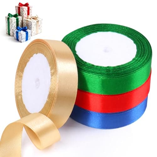 Image of 4 Color Ribbon for Gift Wrapping 22M, 20mm Thick Satin Ribbon Christmas Ribbion Gift Wrapping, Fabric Ribbon for Crafting Cake,Hair Bow,Polyester Ribbon Christmas Decoration,Wedding Car Decor