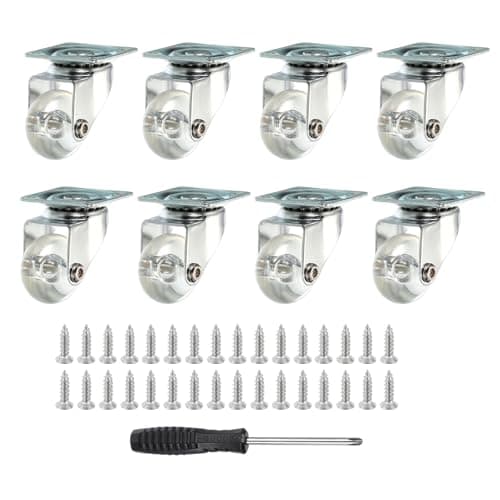 Image of PATIKIL 1.5 Inch Swivel Caster Wheels, 8 Pcs Clear PU Rolling Castors with 360 Degree Top Plate Furniture Wheels 165 Lbs with Screws Screwdriver for Cabinet