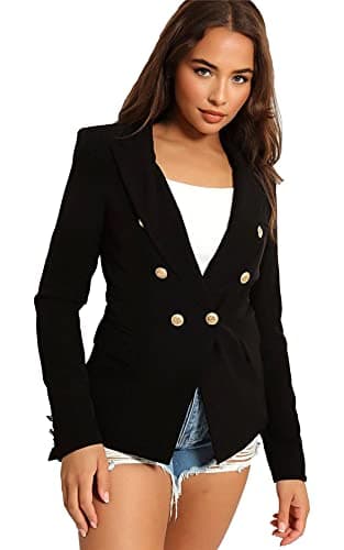 Image of Crazy Girls Womens Gold Button Blazer, Black, L (UK 12)