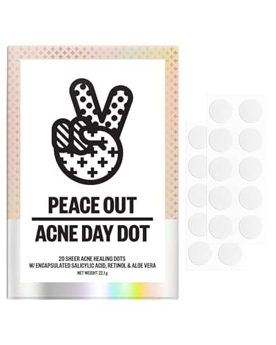 Image of PEACE OUT Acne Day Dot Sheer Hydrocolloid Pimple Patches, Invisible Acne Spot Patches with Encapsulated Salicylic Acid, Retinol, and Aloe Vera (20 count)