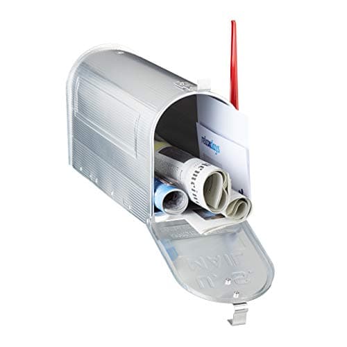 Image of Relaxdays American-Style Letterbox, Aluminium, Original US Mailbox, Flag, Nostalgic, HxWxD: 22 x 16.5 x 48 cm, Silver