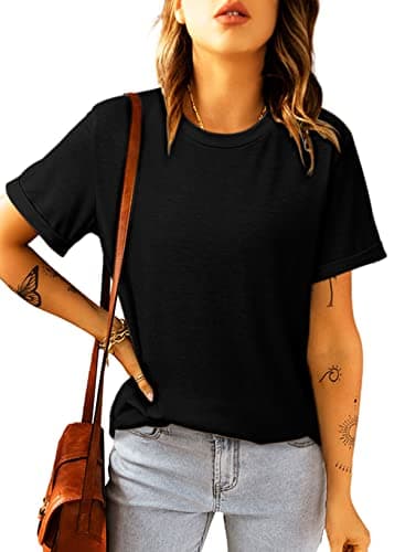 Image of Suncife Womens Summer Casual Crewneck Basic Tshirts Short Sleeve T Shirt Tees Tops (Black,L)