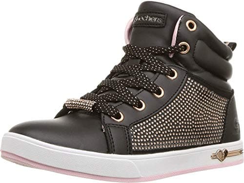 Image of Skechers Kids Girls' Shoutouts-Sparkle & Style Sneaker, Black/Rose Gold, 13 Medium US Little Kid
