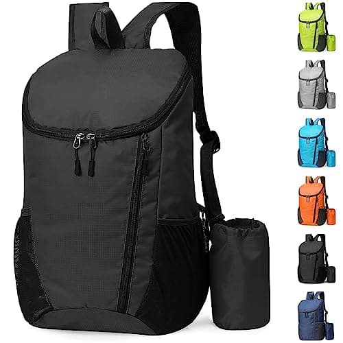 Image of Yoolly Lightweight Foldable Backpack, Small Hiking Rucksack, Waterproof Packable Backpack for Men Women Kids, Durable Rucksack for Outdoor Sport Travelling Hiking Camping Biking Walking (Black)