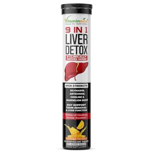 Image of Vitaminnica 9-in-1 Liver Detox- 20 Effervescent Tablets- Orange Flavour | Advanced Liver Cleanse & Support Formula with Silymarin, Dandelion, Turmeric & More | Promotes Detox, Digestion & Energy