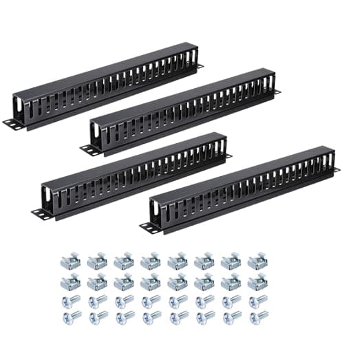 Image of PATIKIL 1U 19 Inch Cable Manager, 4 Pack 24 Slot Horizontal Rack Mount Wires Management Metal Finger Duct Wire Organizer for Network Cabinet, Black
