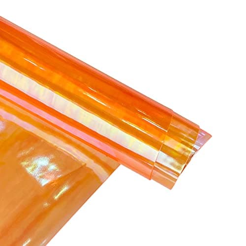 Image of 30x135cm Holographic Clear PVC Vinyl 0.4mm Iridescent Laser Transparent Rainbow Film for DIY Hair Clips Patchwork Craft Supplies (Orange)