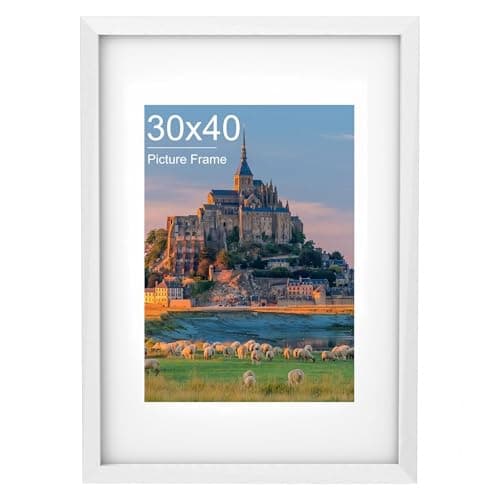 Image of 3040 Picture Frame, White Wooden Photo Frame 30x40 cm with Mount, Poster Frames for Certificates and Artwork, Wall Mount Horizontal or Vertical