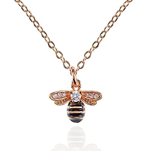 Image of namana Rose Gold Bumble Bee Necklace for Women and Teenage Girls, Rose Gold Pendant Necklace with Cubic Zirconia and Black Enamel, Honey Bee Jewellery Gifts for Women
