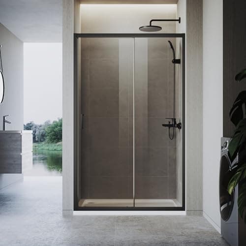 Image of ZANOFIRA 1100mm Black Sliding Shower Enclosure 6mm Safety Tempered Gray Glass Screen Smooth Sliding Shower Door Reversible for Wet Room Bathroom Cubicle Screen Door