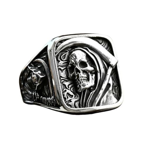 Image of Sumpgle Stainless Steel Men's Ring Punk Hip Hop Style Grim Reaper Skull Ring Fashion Jewelry