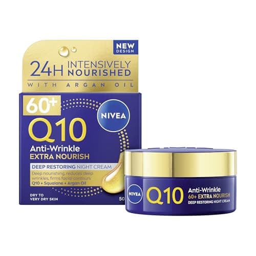 Image of NIVEA Q10 Anti-Wrinkle 60+ Extra Nourishing Night Cream (50ml), Deeply Restoring Anti Wrinkle Face Cream for Intense Hydration, Boosts Collagen and Firms Skin, Dry to Very Dry Skin