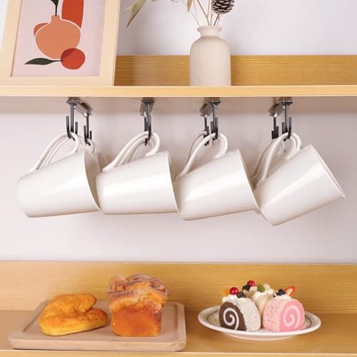 Image of EigPluy Mug Hooks Under Cabinet, 4 Pack Coffee Cup Hooks for Hanging Under Shelf, Mug Organizer Rack with 16 Hooks for Displaying Mugs/Coffee Cups/Kitchen Utensils(Black)