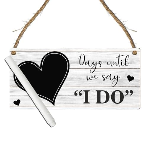 Image of Countdown Wedding Plaque with Rustic Chalkboard/Whiteboard Heart Design - Keepsake to Countdown the Days Until 'I Do' - Engagement or Bridal Gift (Small: 19 cm (H) × 9 cm (W))