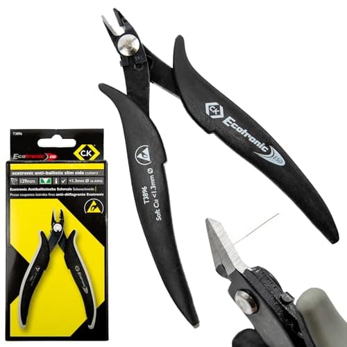 Image of C.K Tools Ecotronic ESD Anti-Ballistic Precision Side Cutters 140mm, 1.3mm Copper Capacity, Anti FOD Slim Flush Wire Cutter for Electronics PCB Aerospace Avionics, Hardened Steel, CK T3896