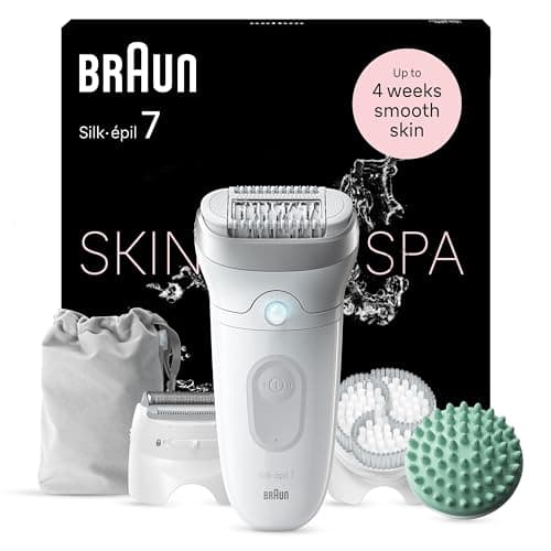 Image of Braun Silk-épil 7 SkinSpa, Epilator with Wide Head for Easy Hair Removal, Wet & Dry, Lasting Smooth Skin, All-in-One Kit, 7-081, White/Silver