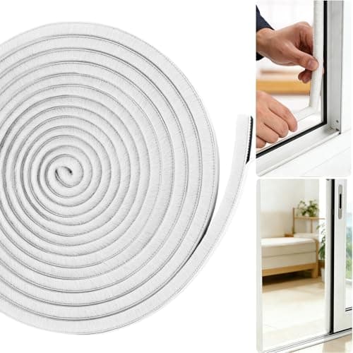 Image of Draught Excluder for Doors and Windows, 6M Self Adhesive Brush Weather Stripping, 9mm x 9mm High Density Pile Seal Strip for Sliding Door- Windproof, Soundproof & Energy Saving (White, 9mm*9mm*6m)