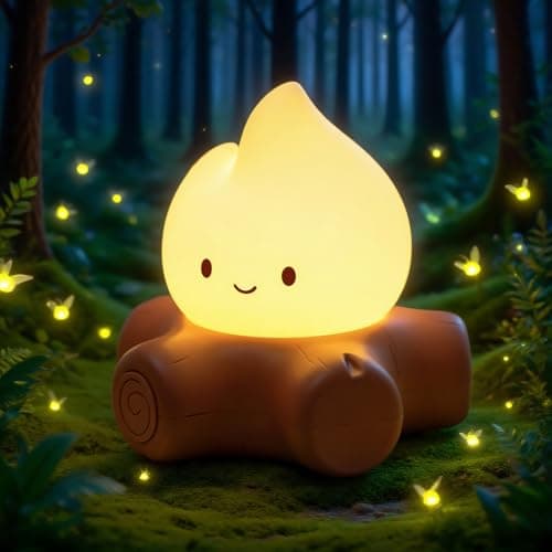 Image of WANIDEA Fake Campfire Lamp, Ambient Lighting, Desk Accessories, Portable Rechargeable Night Light, Candlelight Mode Mood Lighting, Bedroom, Desktop, Camping Decor, Cute Gifts