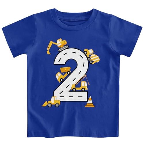 Image of Kids4ever Toddler Boys 3rd Birthday Tshirts Construction Party Shirt Cotton Short Sleeve Tshirts Excavator Truck for Kids Blue 3 Years