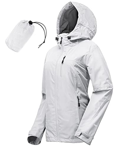 Image of 33,000ft Women's Lightweight Waterproof Jacket Packable Hooded Rain Jacket Breathable Windbreaker Softshell Raincoat for Outdoor Running Walking Hiking (Light Gray-L/UK 14)