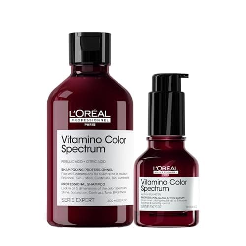 Image of L'Oréal Professionnel Vitamino Color Spectrum Shampoo and Glass Shine Hair Serum 50ml, For Coloured Hair, Anti-Frizz, Anti-humidity, Ferulic Acid + Citric Acid, Lock in Colour Vibrancy for 100 Days
