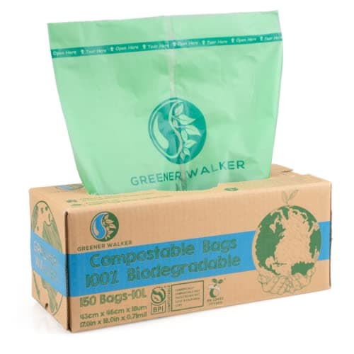Image of Greener Walker 10L-150Bags 100% Compostable Biodegradable Bin Liners 6L/10L/30L Food Waste Bags with EN13432 Certificate Caddy Kitchen Bin Liners