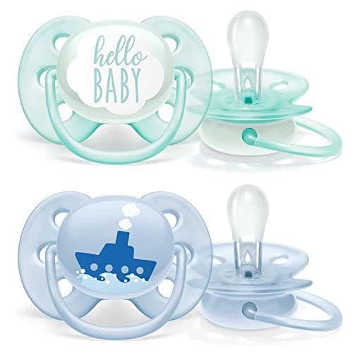 Image of Philips Avent SCF222/01 2 Ultra-Soft Dummies - Boat/Hello Design - 0-6 Months