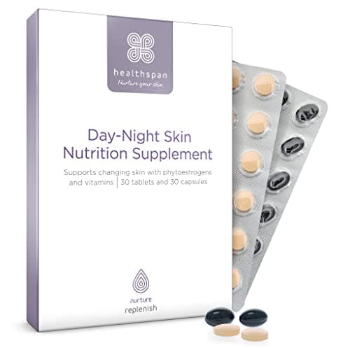 Image of Healthspan Day-Night Skin Nutrition Supplement | Contains Soy Bean Extract & Omega 3 with Vitamins C & E | Skin Care | Vegetarian (30 Day Supply)