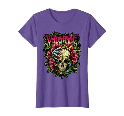 Image of Funny Bullet My Valentine Skull Roses and Red Blood Horror T-Shirt