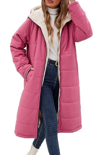 Image of Vancavoo Women's Coats Long Winter Jackets Fleece Puffer Coat Warm Fleece Lined Thick Overcoat Full Zip Hooded Reversible Outerwear(Brick red,L)