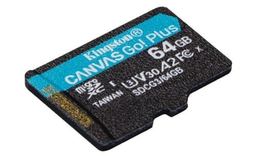 Image of Kingston Canvas Go! Plus microSD memory card Class 10, UHS-I 64GB microSDXC 170R A2 U3 V30 Single Pack w/o ADP