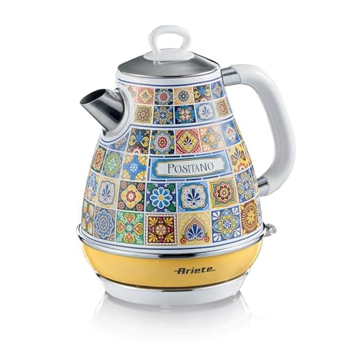 Image of Ariete Positano 1.7 Litre Jug Kettle, Painted Steel Retro Italian Tile Design, Anti Scale Filter, 360 Degree Rotating Base