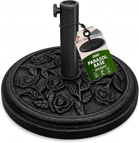 Image of ZENO Parasol Base 12KG Rose | Cast Iron Effect Garden Parasol Base | Garden Umbrella Base For Outdoor Furniture Umbrella, Gazebo, Awning | Easy to Assemble | Heavy Duty | Weather Resistant (Black)